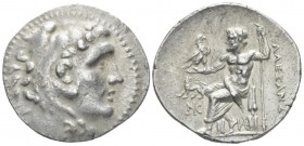 Kingdom of Macedon, Alexander III, 336 – 323 Miletos Tetradrachm circa 190-170, AR 31mm., 16.83g. Head of Herakles r., wearing lion skin headdress. Re...