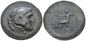Kingdom of Macedon, Alexander III, 336 – 323 Temnos Tetradrachm circa 188-170, AR 36mm., 16.10g. Head of Herakles r., wearing lion skin headdress. Rev...