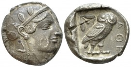 Attica, Athens Tetradrachm circa 455-450, AR 23mm., 16.77g. Head of Athena r., wearing crested Attic helmet. Rev. Owl, with closed wings, standing r. ...