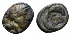 Attica, Athens Tritartemorion circa 393-294, AR 8.5mm., 0.50g. Helmeted head of Athena r. Rev. Ethnic framed by three crescents. Kroll 21. SNG Copenha...