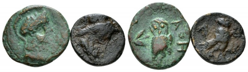 Attica, Athens Lot of 2 bronzes circa, Æ 16mm., 3.73g. Helmeted head of Athena r...