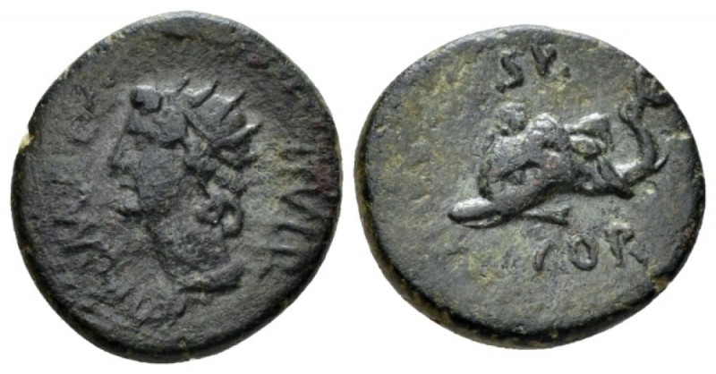 Corinthia, Corinth Claudius, 41-54 Semis circa 50-51, Æ 16mm., 3.54g. Radiate an...