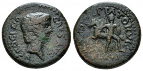 Corinthia, Corinth Nero, 54-68 Bronze circa 57-58 or 58-59, Æ 20.5mm., 8.42g. Bare head r. Rev. Bellerophon advancing l., holding shield and seizing b...