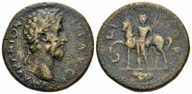 Corinthia, Corinth Marcus Aurelius, 161-180 Bronze circa 161-180, Æ 26.5mm., 14.18g. Laureate head r. Rev. Nude Bellerophon standing, l., holding spea...