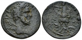 Corinthia, Corinth Septimius Severus, 193-211 Bronze circa 193-211, Æ 25.5mm., 7.60g. Laureate head r. Rev. Artemis advancing l., holding torch and bo...