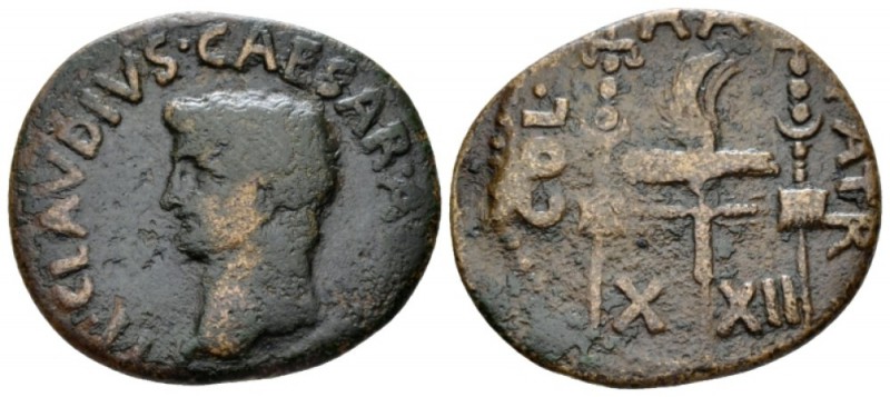 Achaia, Patrae Claudius, 41-54 As circa 41-54, Æ 28mm., 7.96g. Bare head l. Rev....