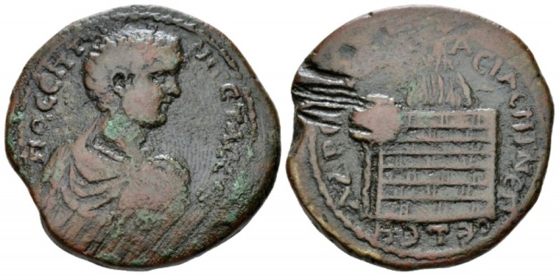 Pontus, Amasia Geta Caesar, 198-209 Bronze circa 206-207, Æ 30.5mm., 17.41g. Bar...