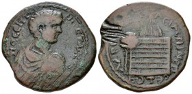 Pontus, Amasia Geta Caesar, 198-209 Bronze circa 206-207, Æ 30.5mm., 17.41g. Bare-headed, draped, and cuirassed bust r. Rev. Altar on fire, at l.; tre...