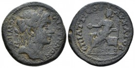 Lydia, Saitta Pseudo-autonomous issue Bronze circa 193-211 Time of S. Severus, Æ 23.5mm., 6.86g. Laureate youthful bust of Demos r., with slight drape...