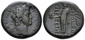 Phrygia, Laodicea Pseudo-autonomous issue. Bronze circa 54-68 Time of Nero., Æ 25mm., 13.38g. Laureate head of Demos r. Rev. Zeus Laodiceus standing l...