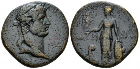 Pamphilia, Side Domitian, 81-96 Bronze circa 81-96, Æ 29.5mm., 17.23g. Laureate head r. Rev. Athena standing l., leaning on shield and holding Nike st...