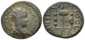 Pisidia, Antioch Valerian I, 253-260 Bronze 253-260, Æ 21.5mm., 4.89g. Radiate, draped and cuirassed bust r. Rev. Legionary eagle between two standard...