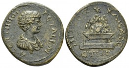 Cappadocia, Caesarea-Eusebia. Geta Caesar, 198-209 Bronze circa 205 (year 13), Æ 30mm., 15.39g. Bareheaded, draped, and cuirassed bust r. Rev. Agalma ...