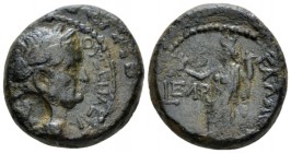 Decapolis, Gadara Vespasian, 69-79 Bronze circa 71-72, Æ 23.5mm., 12.87g. Laureate head r.; countermark: head of Fortuna r. Rev. Fortuna standing l., ...