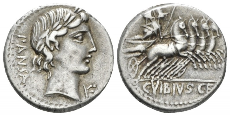 C. Vibius C.f. Pansa Denarius circa 90, AR 18mm., 4.06g. PANSA Laureate head of ...