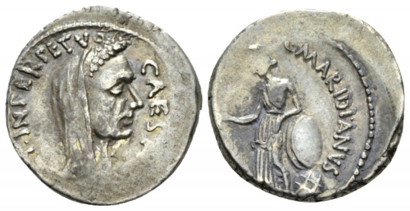 Julius Caesar and C. Cossutius Maridianus Denarius 44, AR 18.5mm., 3.95g. CAESAR...