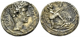 Octavian as Augustus, 27 BC – 14 AD Cistophoric tetradrachm Antiochia ad Orontes 2 BC, AR 28mm., 15.23g. Laureate head r. Rev. Tyche of Antioch seated...