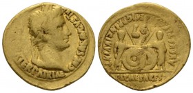 Octavian as Augustus, 27 BC – 14 AD Aureus Lugdunum circa 2BC - 4 AD, AV 21.5mm., 7.79g. Laureate head r. Rev. Caius and Lucius Caesares standing faci...