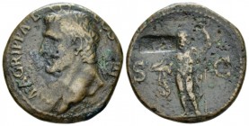 In the name of Agrippa As after 37, Æ 26.5mm., 10.91g. Head l., wearing rostral crown. Rev. S – C Neptune, cloaked, standing l. holding small dolphin ...