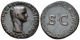Germanicus, father of Gaius As circa 50-54, Æ 26.5mm., 8.82g. Bare head r. Rev. TI CLAVDIVS CAESAR AVG GERM P M TR P IMP P P around S C. C 9. RIC Clau...