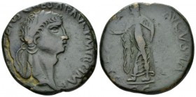 Claudius, 41-54 Contemporary imitation sestertius circa 50-54, Æ 33.5mm., 21.55g. Claudius, 41 – 54. Rome, 50-54, Æ 32mm, g. Laureate head r. Rev. Spe...