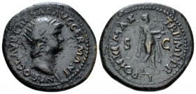 Nero, 54-68 As circa 64, Æ 25mm., 6.69g. Radiate head r. Rev. Nero as Apollo Citharoedus playing lyre. C 64. RIC 211.

Nice dark patina, Very Fine....