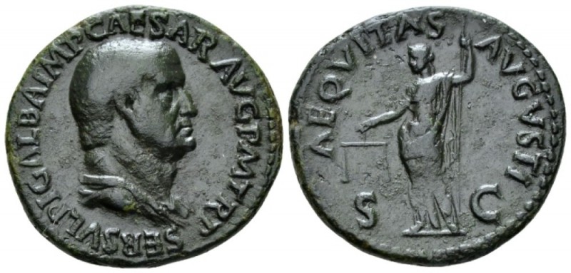 Galba, 68-69 As circa Dec. 68, Æ 29mm., 11.14g. Bare-headed and draped bust r. R...