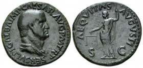 Galba, 68-69 As circa Dec. 68, Æ 29mm., 11.14g. Bare-headed and draped bust r. Rev. Aequitas standing l., holding scales and scepter. RIC 493. BMC -. ...