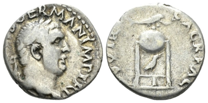 Vitellius, 69 Denarius circa 69, AR 16.5mm., 3.43g. Laureate head r. Rev. Tripod...