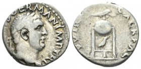 Vitellius, 69 Denarius circa 69, AR 16.5mm., 3.43g. Laureate head r. Rev. Tripod-lebes with dolphin lying r. on top; below, raven standing r. C 119. R...