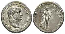 Vespasian, 69-79 Didrachm Caesarea (Cappadocia) circa 76-77, AR 20.5mm., 6.85g. Laureate head r. Rev. Nike advancing r., holding wreath and palm frond...