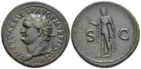 Titus, 79-81 Sestertius circa 80-81, Æ 36.5mm., 28.19g. Laureate head l. Rev. Spes advancing l., holding flower and raising skirt, C 222. RIC 170.

...