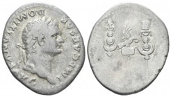 Domitian, 81-96 Cistophorus Ephesus (or Rome) circa 82, AR 25mm., 10.32g. Laureate head r. Rev. Legionary eagle between two standards. RIC 844. RPC 86...