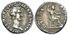 Nerva, 96-98 Denarius circa 96, AR 18.5mm., 3.02g. Laureate head r. Rev. Iustitia seated r. holding holding sceptre and branch. C 99. RIC 6

Toned, ...