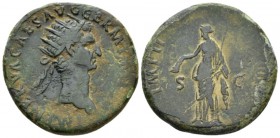Nerva, 96-98 Dupondius circa 98, Æ 28.5mm., 13.80g. Radiate head r. Rev. Libertas standing facing, holding pileus and sceptre. C –. RIC II –. Cf. CNG ...