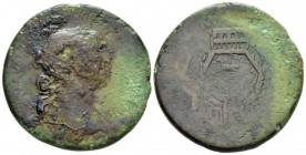 Trajan, 98-117 Sestertius circa 112-114, Æ 35mm., 26.16g. Laureate and draped bust r. Rev. View of the Portum Traiani: the basin of the harbour surrou...