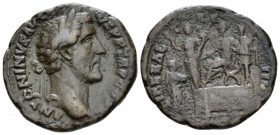 Antoninus Pius, 138-161 As circa 145-161, Æ 26mm., 8.96g. Laureate head r. Rev. Antoninus Pius seated l. on platform; Liberalitas standing in front of...