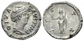 Faustina senior, wife of Antoninus Pius Denarius 141, AR 18mm., 3.38g. DIVA FAVSTINA Draped bust right. Rev. VESTA Vesta standing left, holding pallad...