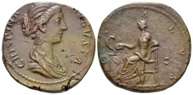 Crispina, wife of Commodus Sestertius circa 180-183, Æ 30mm., 23.58g. Draped bust r. Rev. Salus seated l., l. elbow resting on throne, feeding snake c...