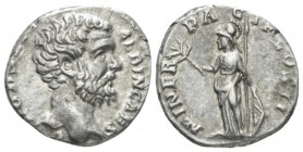 Clodius Albinus Caesar, 193-195. Denarius circa 193, AR 18.5mm., 3.41g. Bare head r. Rev. Minerva helmeted standing l., holding olive-branch and shiel...