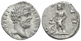 Clodius Albinus Caesar, 193 – 195. Denarius circa 194-195, AR 18.5mm., 2.67g. Bare head r. Rev. Aesculapius standing l., holding serpent-wreathed rod....