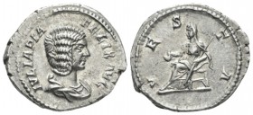 Julia Domna, wife of Septimius Severus Denarius circa 211-217, AR 21.5mm., 3.09g. Draped bust r. Rev. Vesta, veiled, seated l. holding simpulum and sc...