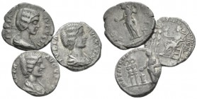 Julia Domna, wife of Septimius Severus Lot of three denarii circa 193-211, AR 20mm., 8.97g. Lot of three Denarii circa 193-211, C 198, RIC 580 and C 1...