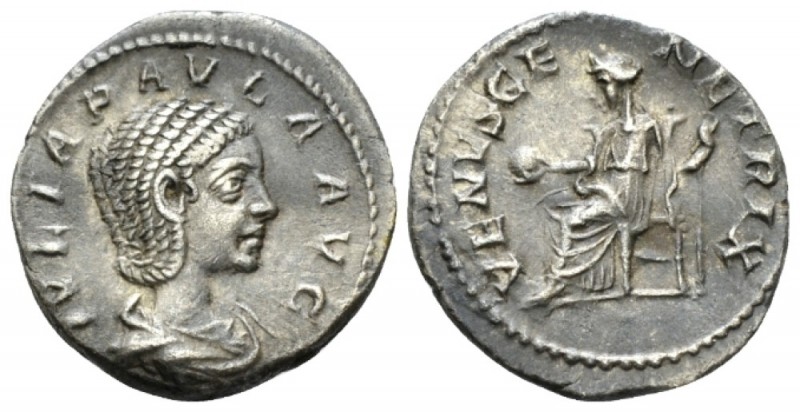 Julia Paula, wife of Elagabalus Denarius circa 219-220, AR 19mm., 3.28g. Draped ...