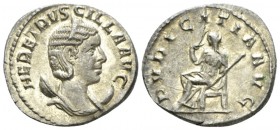 Julia Mamaea, mother of Severus Alexander Denarius 231, AR 20mm., 2.78g. Diademed and draped bust r. Rev. Juno seated l., holding flower and infant. R...