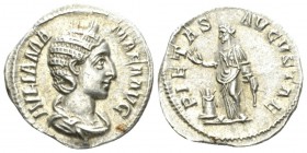 Julia Mamaea, mother of Severus Alexander Denarius circa 231, AR 19mm., 3.01g. Diademed and draped bust r. Rev. Pietas standing l. C 48. RIC S Alexand...