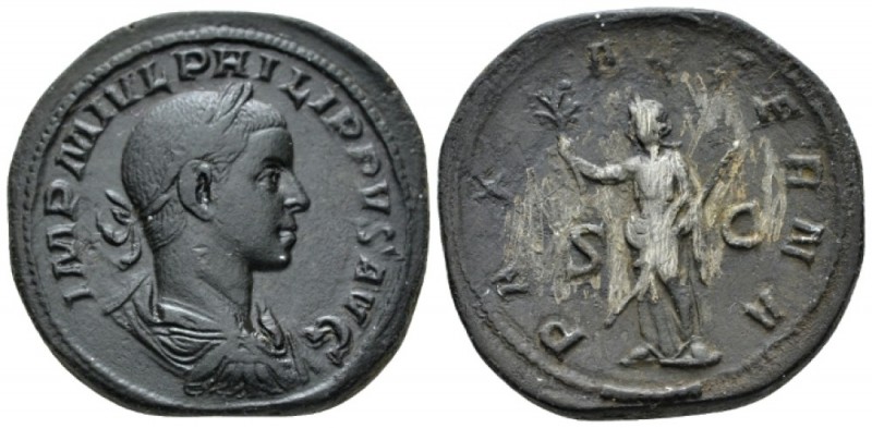 Philip II, 247-249 Sestertius circa 246-249, Æ 32mm., 25.89g. Laureate, draped a...