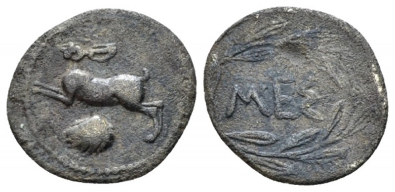 Sicily, Messana Litra circa 420-413, AR 12.5mm., 0.65g. Hare springing r.; scall...