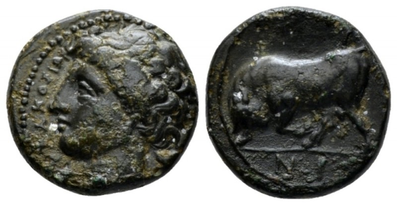 Sicily, Syracuse Bronze circa 317-310, Æ 16.5mm., 3.37g. Head of Persephone l. R...