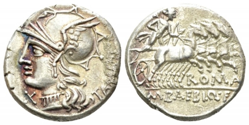 M. Baebius Q.f. Tampilus. Denarius circa 137, AR 18mm., 3.92g. Helmeted head of ...